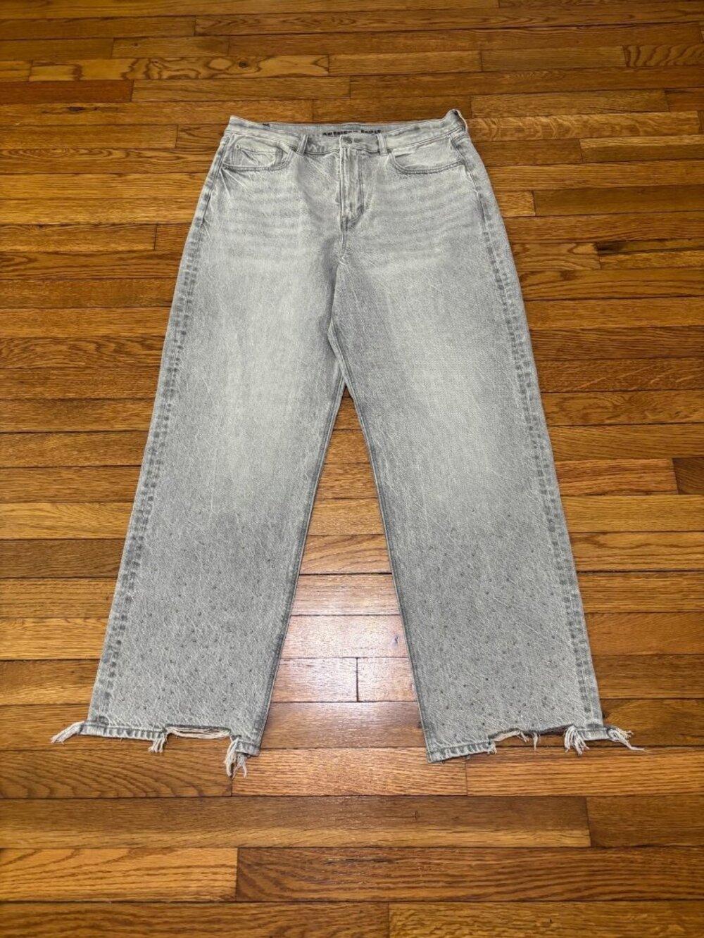 American Eagle Womens Super High Rise Baggy Straight Jeans Size 16 Gray Denim